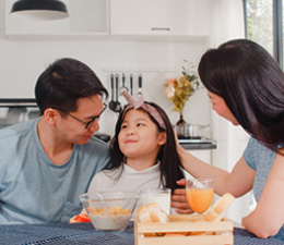 Asian family eating