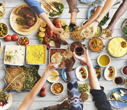 Table full of food and drinks